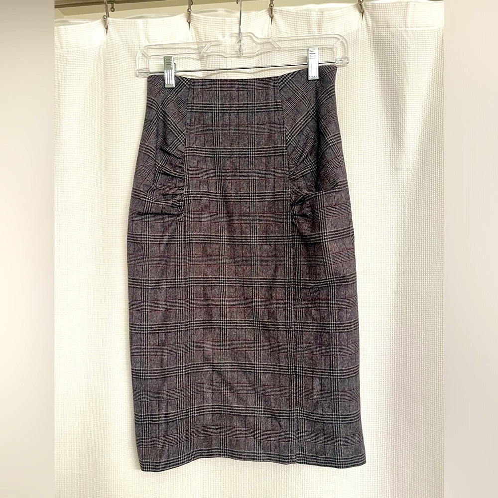 Nanette Lepore plaid ruched skirt size 0